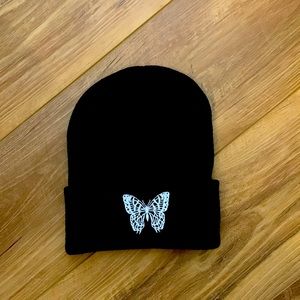Black butterfly beanie